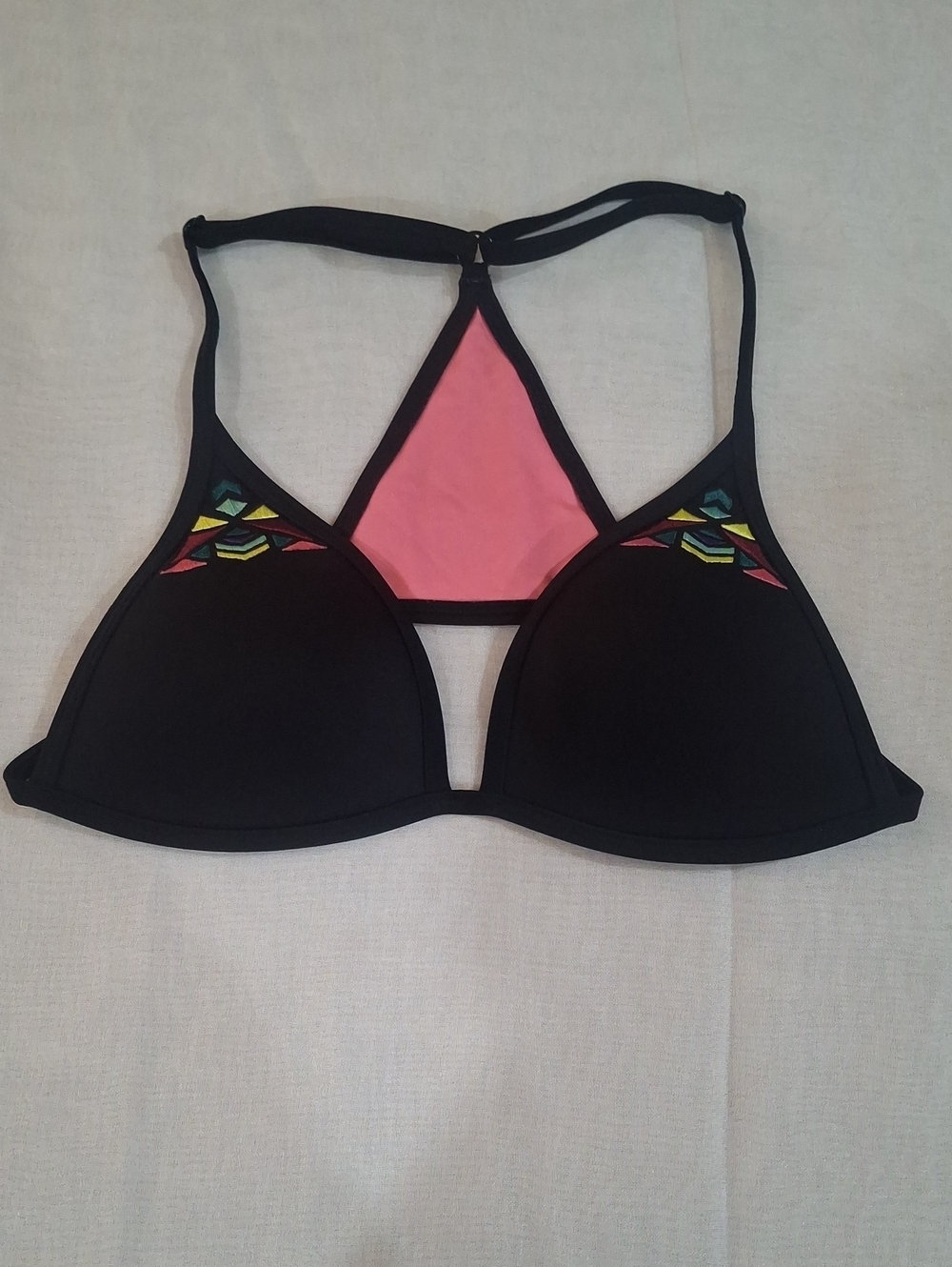 PINK Victoria's Secret Black Racerback Triangle Bralette with Pink Back Panel